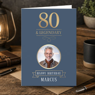 Elegante Navy & Goud 80ste & Legendarische Verjaar Kaart
