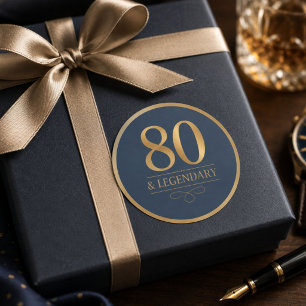 Elegante Navy & Goud 80ste & Legendarische Verjaar Ronde Sticker