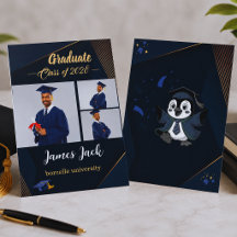 Elegante Navy Goud Afstudeer Uitnodigingskaart