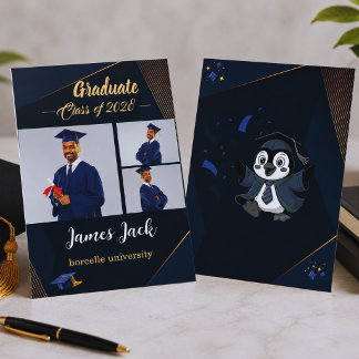 Elegante Navy Goud Afstudeer Uitnodigingskaart Kaart