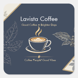 Elegante Navy Goud Coffee Shop Bedankkaart Vierkante Sticker