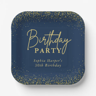 Elegante Navy Goud Glitter Confetti Verjaardagsfee Papieren Bordje