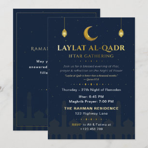 Elegante Navy & Goud Laylat al-Qadr Iftar-bijeenko Kaart