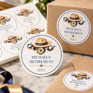 Elegante Navy Goud Reis Pensioen Feest Ronde Sticker