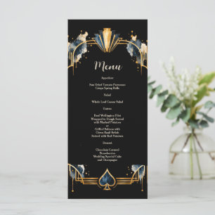 Elegante Navy Goud Zwarte Art Deco Casino Bruiloft Menu