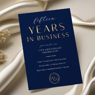 Elegante Navy & Gouden Logo Zakelijk Jubileum Kaart