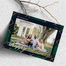 Elegante Navy Groen Plaid Zalige Feestdagen