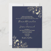 Elegante Navy Herfst Floral QR Code Wedding Kaart (Voorkant)