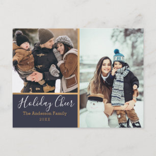 Elegante Navy Holiday Cheer Photo Collage Gold Briefkaart