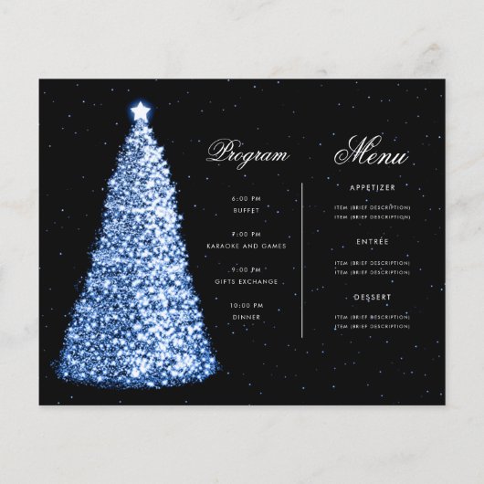 Elegante Navy Kerstboom Uitnodigen Programma Menu (Achterkant)