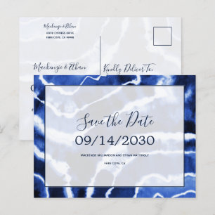Elegante Navy Marble Tie Dye Wedding Save the Date Aankondigingskaart
