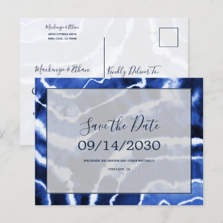 Elegante Navy Marble Tie Dye Wedding Save the Date Aankondigingskaart