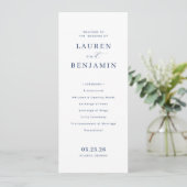 Elegante Navy Minimalistische Huwelijksceremonie Programma (Staand voorkant)