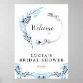 Elegante Navy Monogram Bloem Bruids douche Welkom Poster (Voorkant)