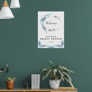 Elegante Navy Monogram Bloemrijke Bruiloftsshower Poster