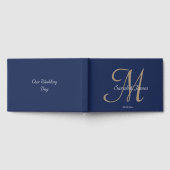 Elegante Navy naam Monogram Script Wedding Party Gastenboek (Volledig)