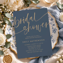 Elegante Navy Nepgoud Typografie Bruidsdouche