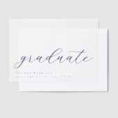 Elegante Navy Script Custom Afstuderen Overlay Vellum Uitnodigingen (Offset)