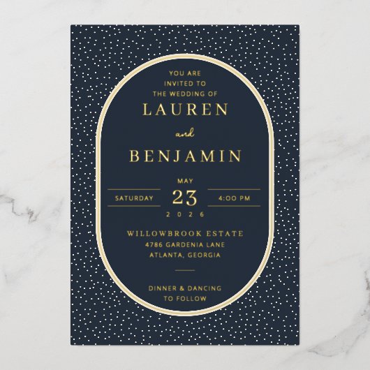 Elegante Navy Stippen Folie Uitnodiging (Voorkant)