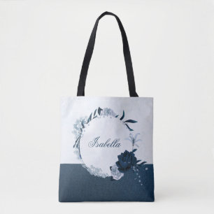 Elegante navy & stoffige blauwe bloemenkrans  draagtas