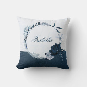 Elegante navy & stoffige blauwe bloemenkrans kussen
