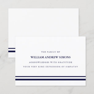 Elegante Navy Stripes Begrafenis Sympathie Bedankt Kaart