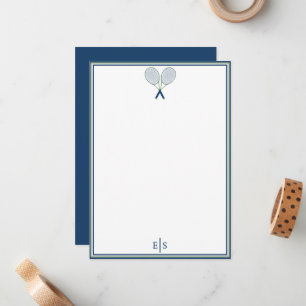 Elegante Navy Tennis Monogram Vlakte Notitiekaart Notitiekaartje