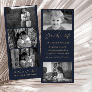 Elegante Navy trouwfoto fotohokje strook frame Save The Date