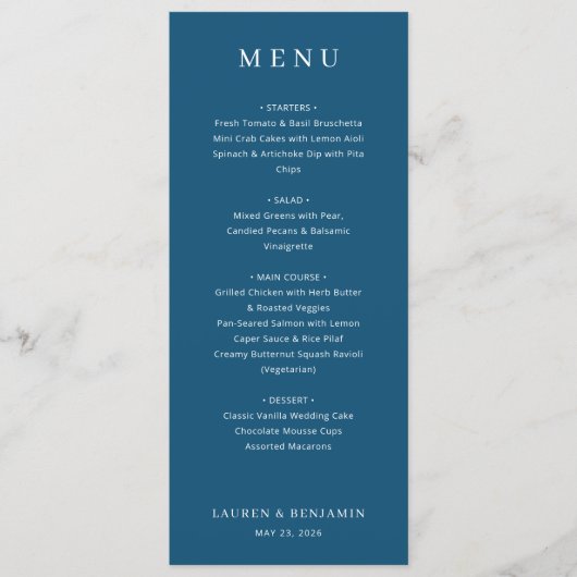 Elegante Navy typografisch menu (Voorkant)