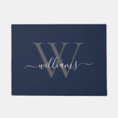 Elegante Navy White Custom Monogram Script Naam Deurmat (Voorkant)