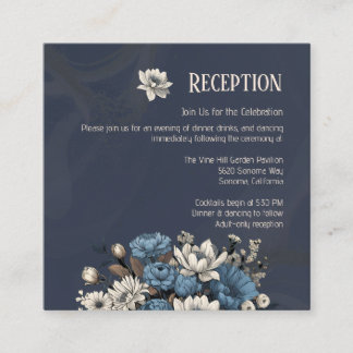 Elegante Navy Wildflower bruiloft receptie Informatiekaartje