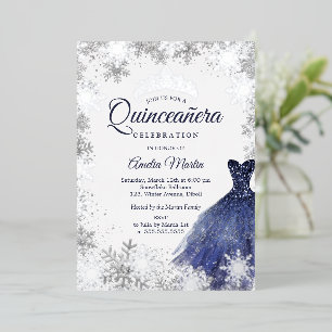 Elegante Navy Winter Sneeuwvlok Quinceanera Folie Uitnodiging