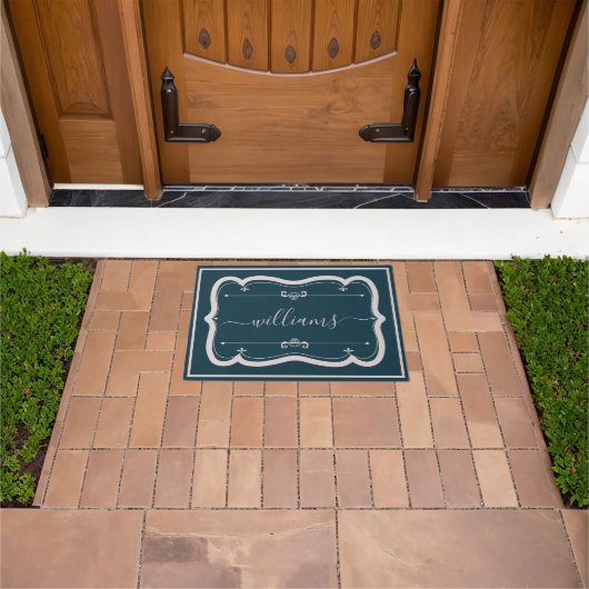 Elegante Navy Witte Aangepaste Versierde Script Na Deurmat (Buiten)
