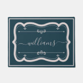 Elegante Navy Witte Aangepaste Versierde Script Na Deurmat (Voorkant)