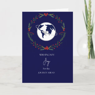 Elegante Navy & Zilver Reis Vakantiekaart Vliegt Feestdagen Kaart