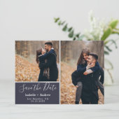 Elegante Navy Zilveren Fotocollage Save the Date (Staand voorkant)