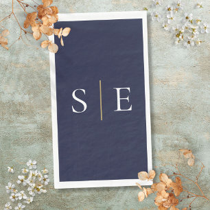 Elegante navyblauw en gouden monogram minimalistis servet
