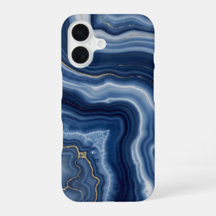 Elegante Navyblauw Goud Abstracte Vloeibare Marmer iPhone 16 Hoesje