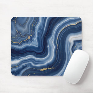 Elegante Navyblauw Goud Abstracte Vloeibare Marmer Muismat