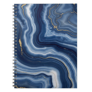 Elegante Navyblauw Goud Abstracte Vloeibare Marmer Notitieboek