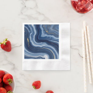 Elegante Navyblauw Goud Abstracte Vloeibare Marmer Servet