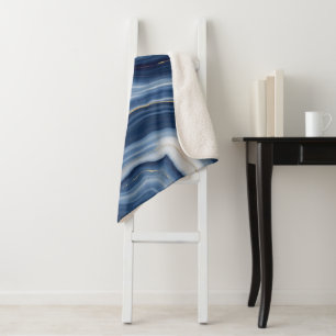 Elegante Navyblauw Goud Abstracte Vloeibare Marmer Sherpa Deken