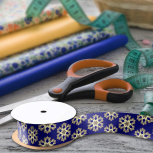 Elegante Navyblauw & Goud Klasse Chic Bloemendruk Lint