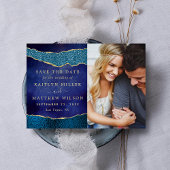 Elegante Navyblauw & Gouden Agate Trouwfoto Save The Date