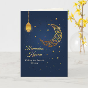 Elegante Navyblauw & Gouden Filigraan Ramadan Kare Kaart