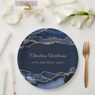 Elegante Navyblauw & Gouden Verjaardagsfeest Decor Papieren Bordje