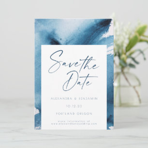 Elegante Navyblauwe Abstracte Waterverf Save The Date