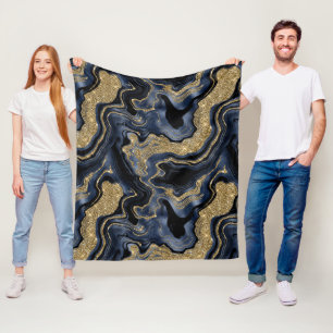 Elegante navyblauwe en gouden glinsterende agaatpa fleece deken