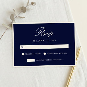 Elegante Navyblauwe Old Money Bruiloft RSVP Kaartje