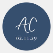 Elegante Navyblauwe Trouwdag Ronde Sticker (Voorkant)